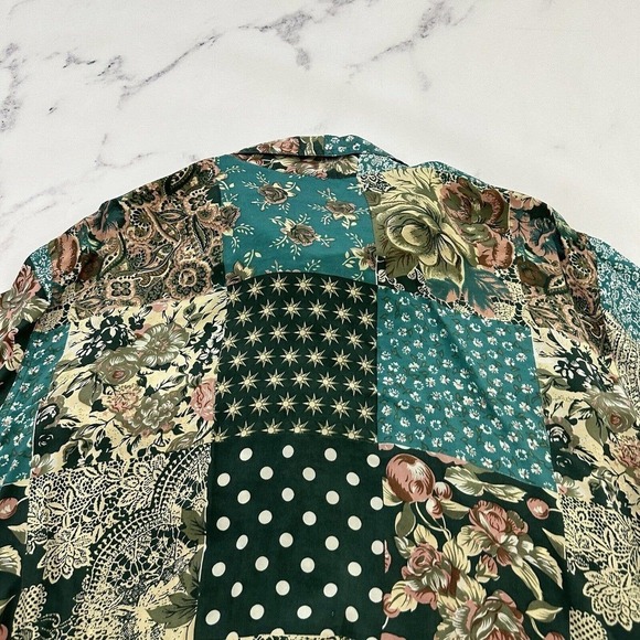 Via Max Womens Vintage 90s Silk Oversize Shirt Size S Green Tan Mixed Floral - Picture 9 of 12